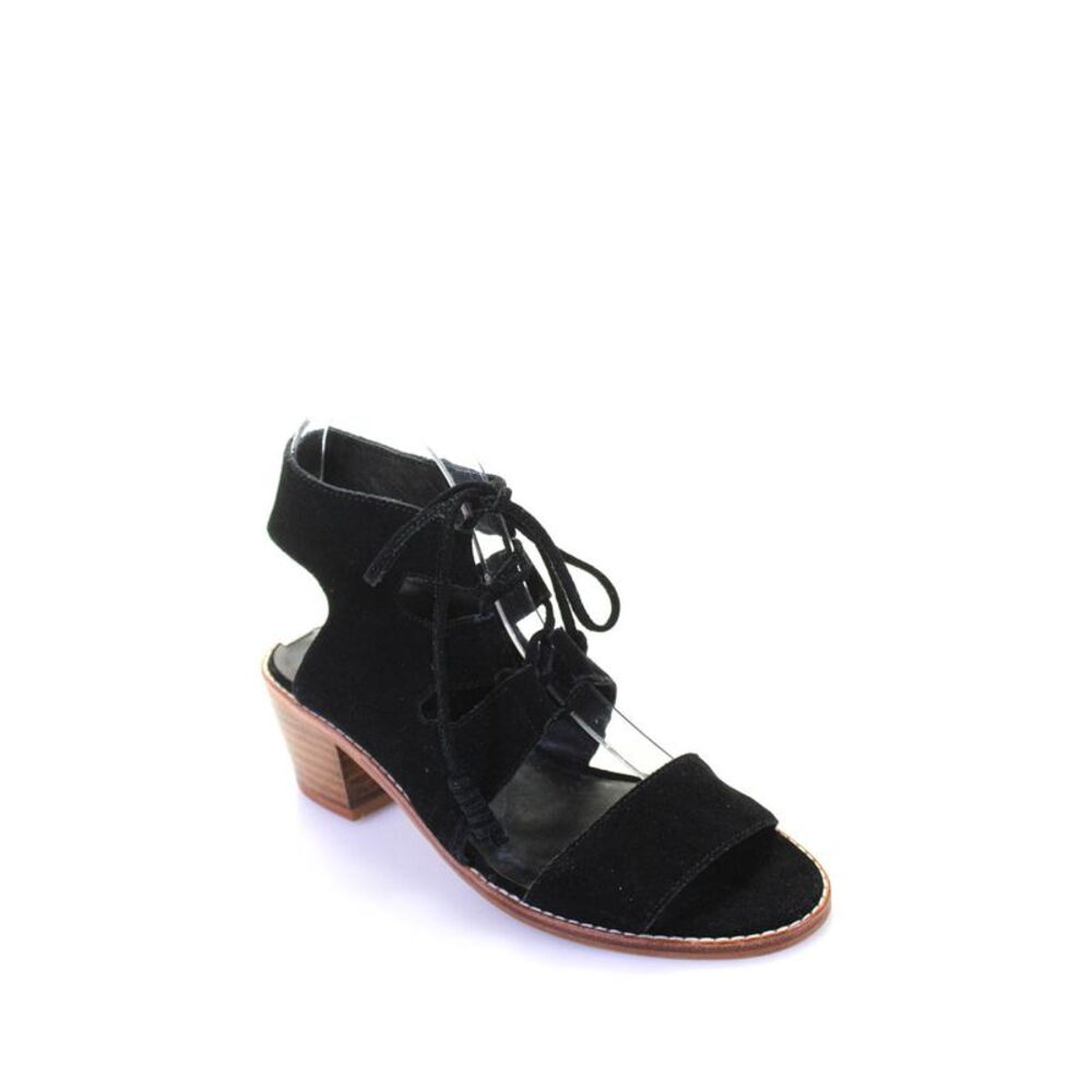 Made Women's Open Toe Tassel Block Heels Strappy Suede Sandal Black Size 6.5